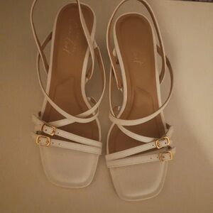 New Look White Strappy Sandals with Gold Buckles